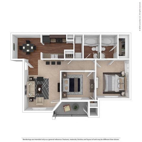 Floor plan for 2 beds, 2 baths, 916 sqft